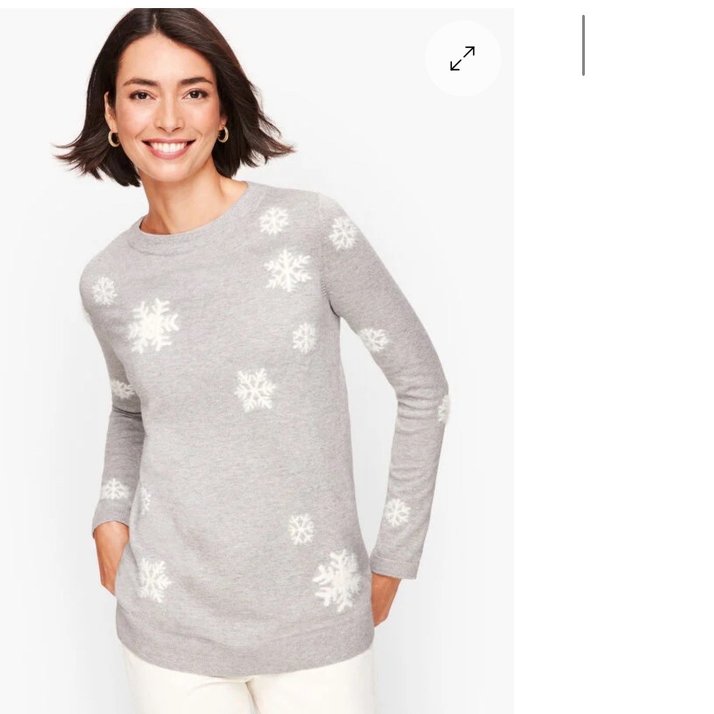 Talbots Womens Cotton Cashmere Sweater XL Gray Textured Snowflake Fall Festive